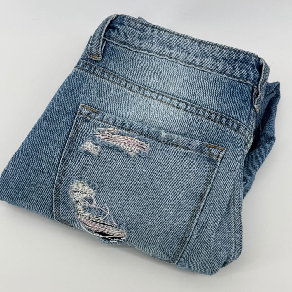 Kancan High Rise Distressed Mom Jeans Medium Wash Multi Color Thread Size 26